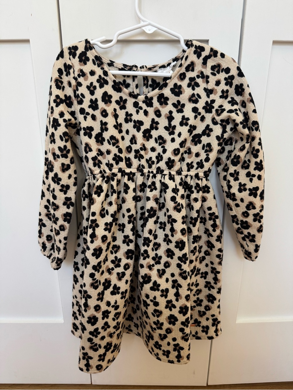 Tahari Girls 5 Fleece Lined Dress with Leopard Spots/Flowers